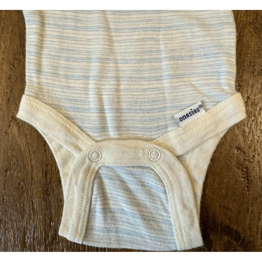 Baby Boy Outfit‎ Shirt Pants Preemie Bodysuit Striped Reborn Doll 2 PC Lot Beige